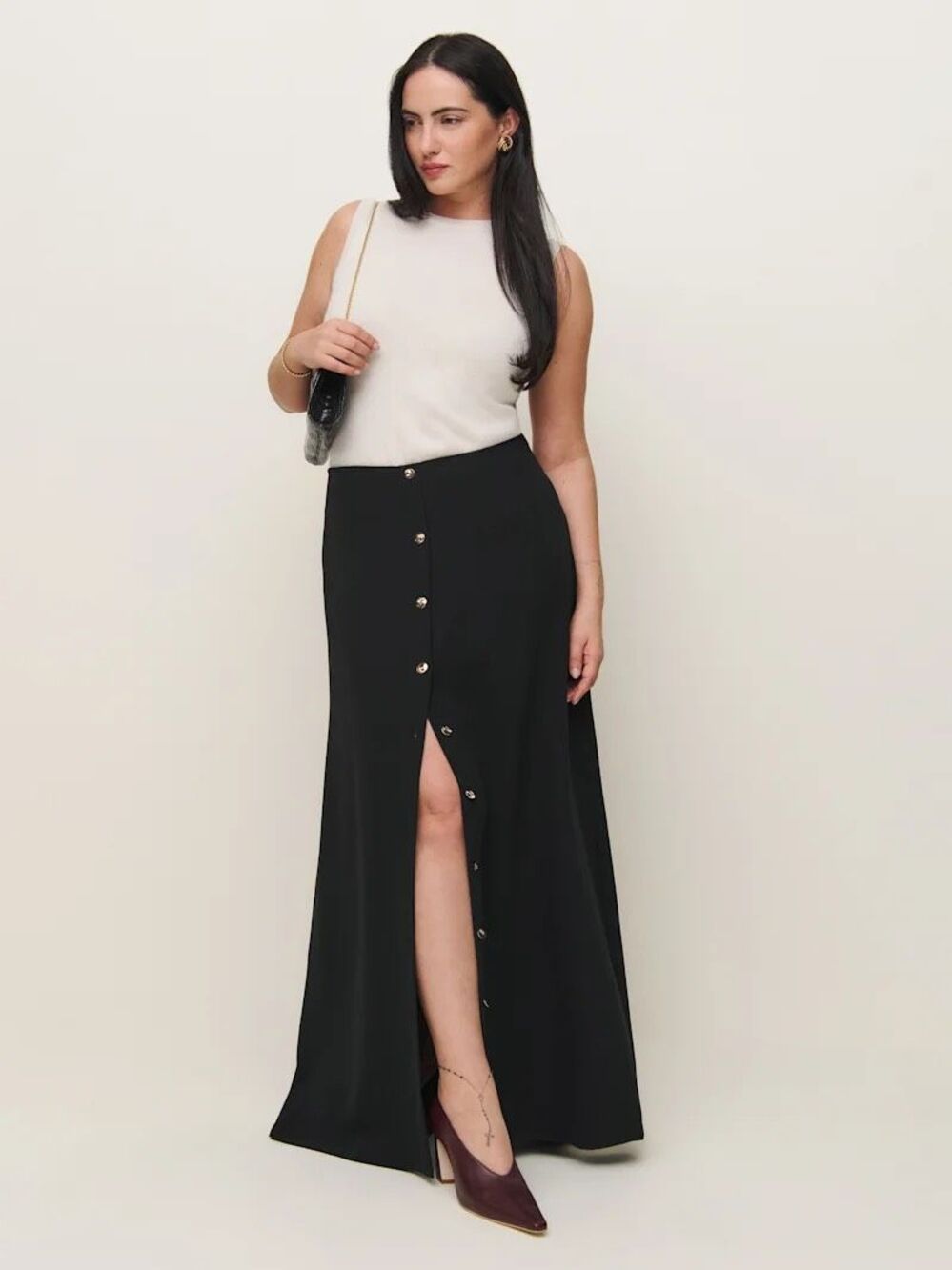 REFORMATION Andi Low Rise Maxi Black Sz 18 Skirt Es